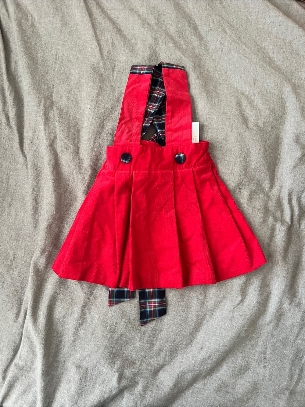 The Beaufort Bonnet Company Red Corduroy Pinafore Skirt